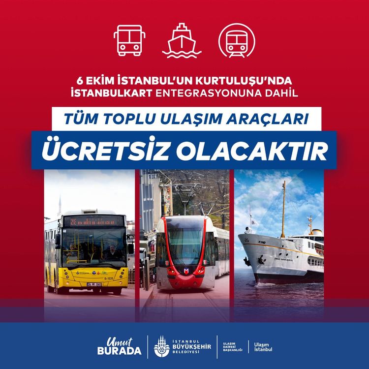 6 Ekim’de Toplu Ulaşım Ücretsiz