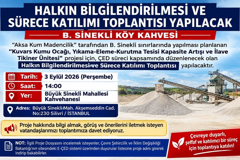 Büyük Sinekli’de ÇED Toplantısı Yapılacak