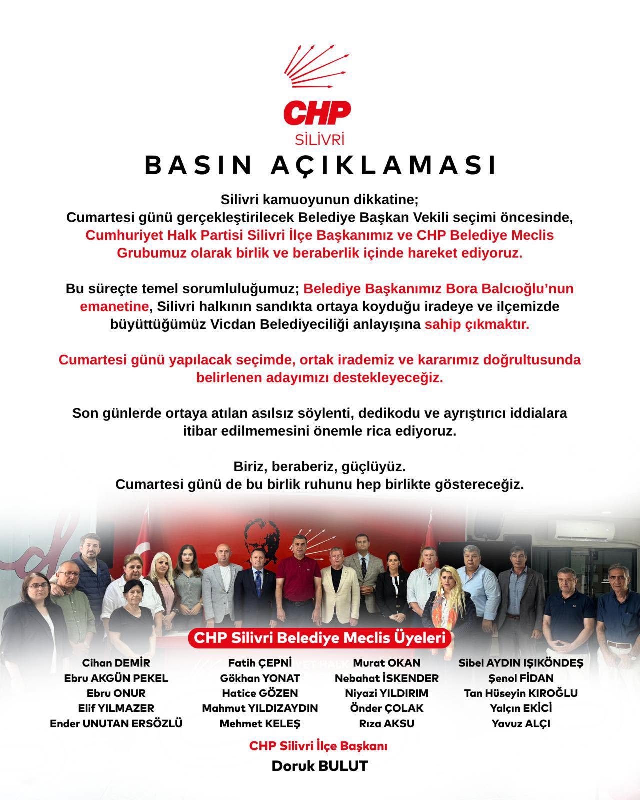 CHP Silivri'den Birlik Mesajı: "Biriz, Beraberiz, Güçlüyüz"