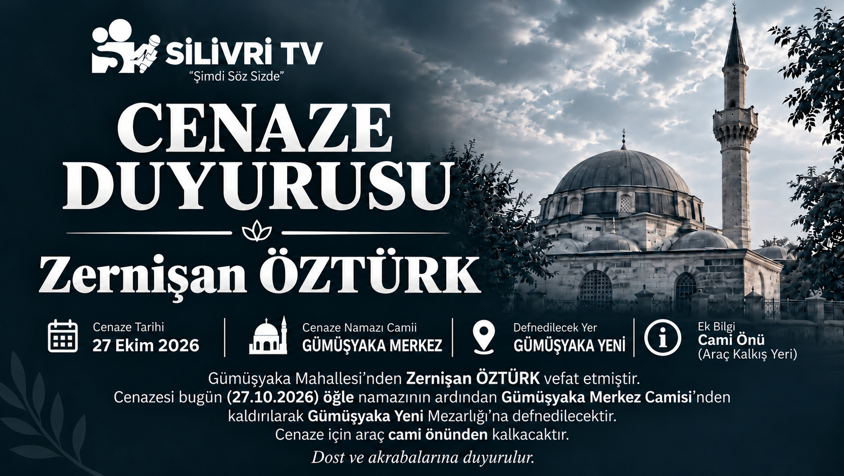 Gümüşyaka Mahallesi’nden Zernişan Öztürk Vefat Etti