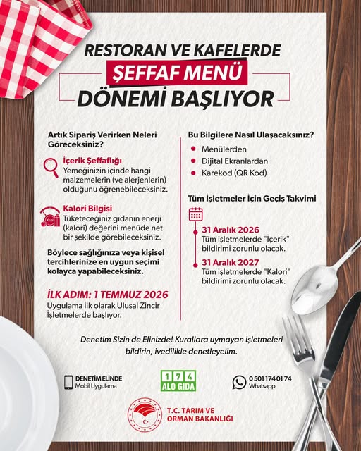 Restoran ve Kafelerde "Şeffaf Menü" Dönemi Başlıyor